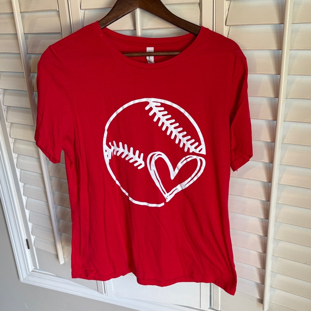 Bella Canvas Red Kids T-Shirt with Baseball Heart Design